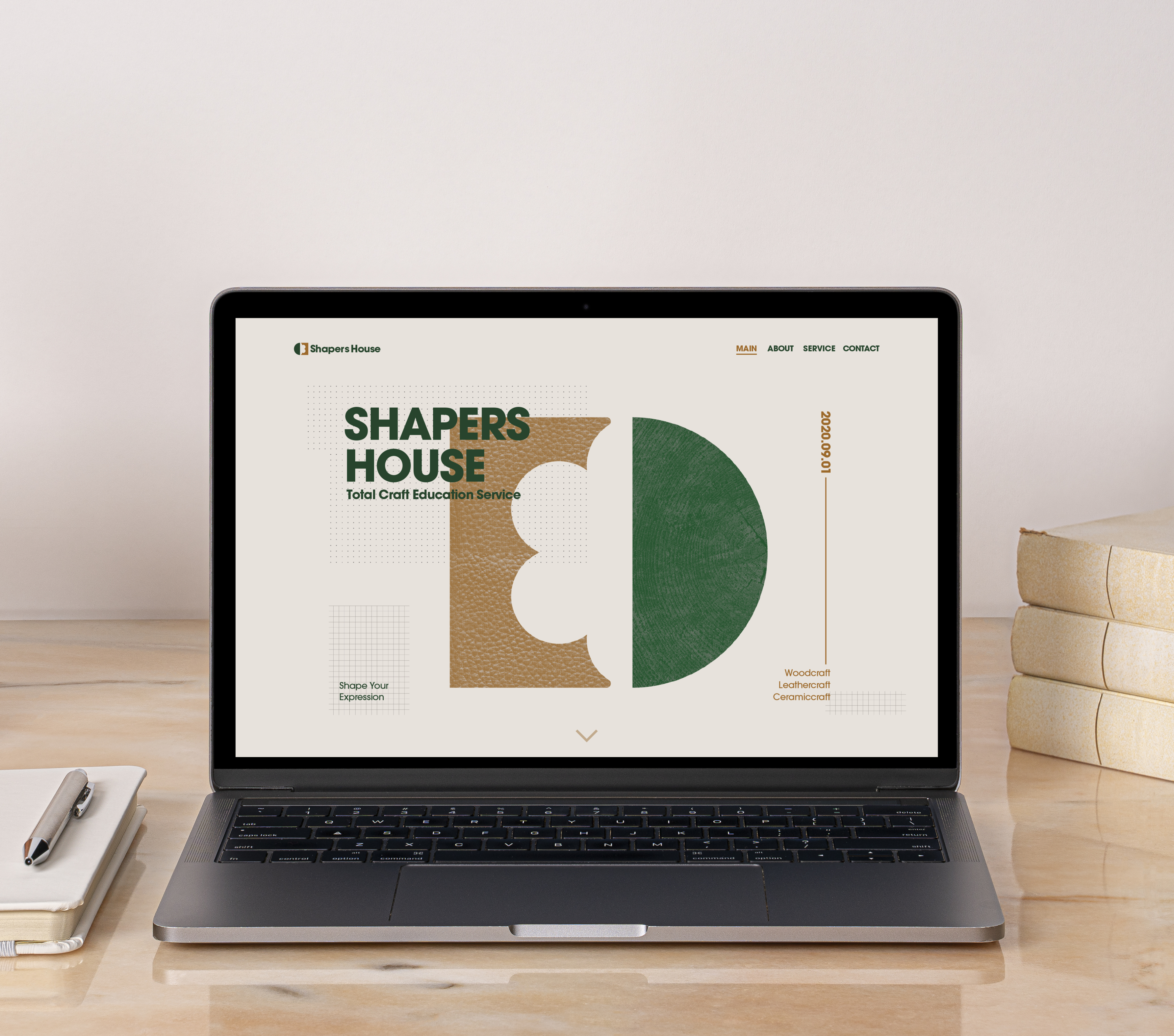 Graphic depicting a hexagonal cropped photo of an interior room design with grid lines along its borders.
